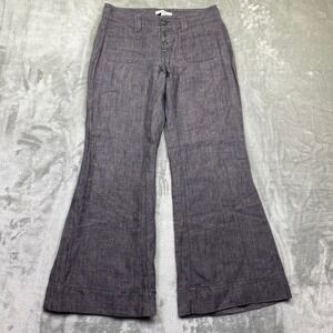Cabi Women's Gray Linen Blend Flare Button Front Cropped Pants Size 4 Fits 29"